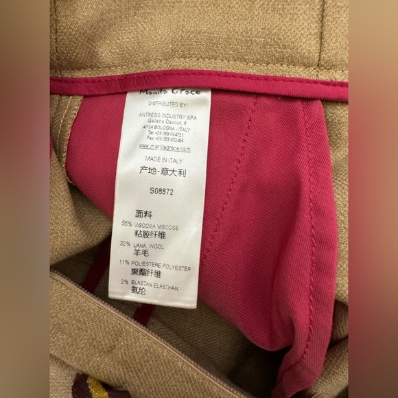 Manila Grace Women’s Tan Pants with Tulip Ankle Size 42 NWOT Wool / Viscose - Picture 9 of 11